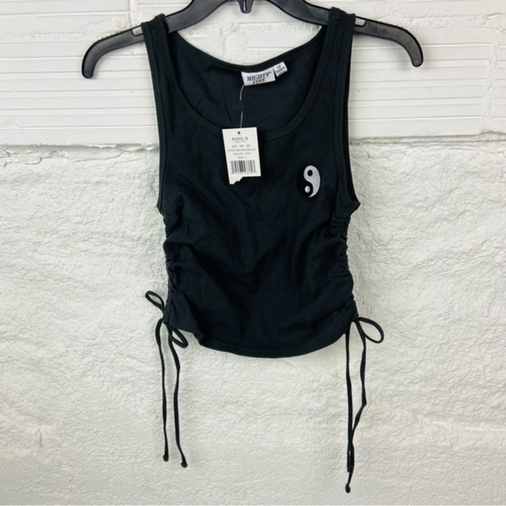 NWT MIGHTY FINE black stretch yin and yang embroidery top size medium